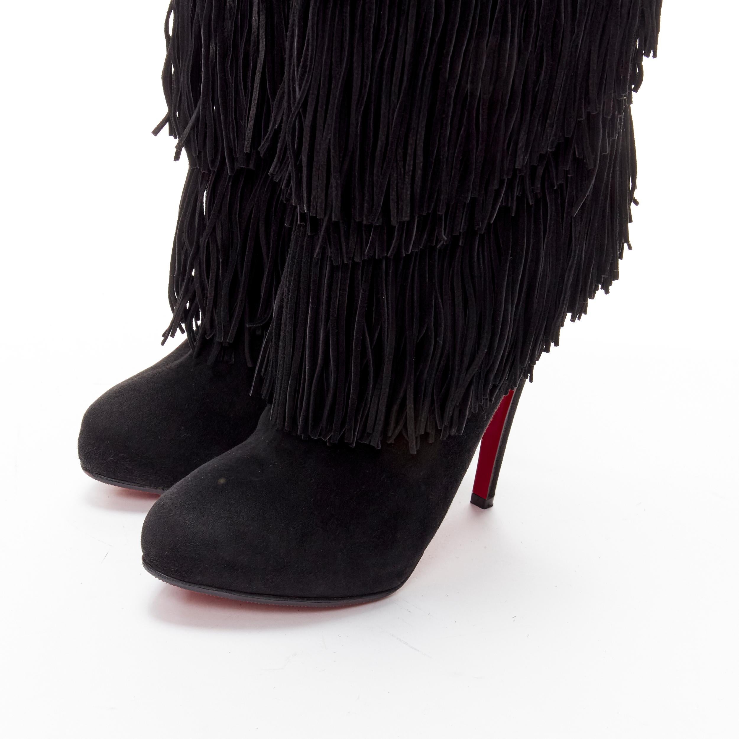CHRISTIAN LOUBOUTIN Forever Tina 130 black suede fringe platform boots EU37.5 2