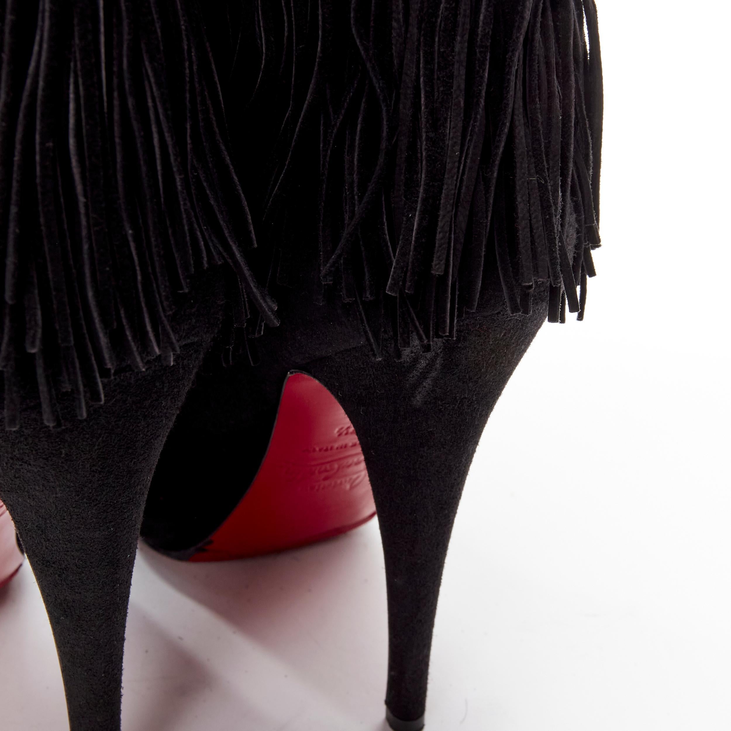 CHRISTIAN LOUBOUTIN Forever Tina 130 black suede fringe platform boots EU37.5 3
