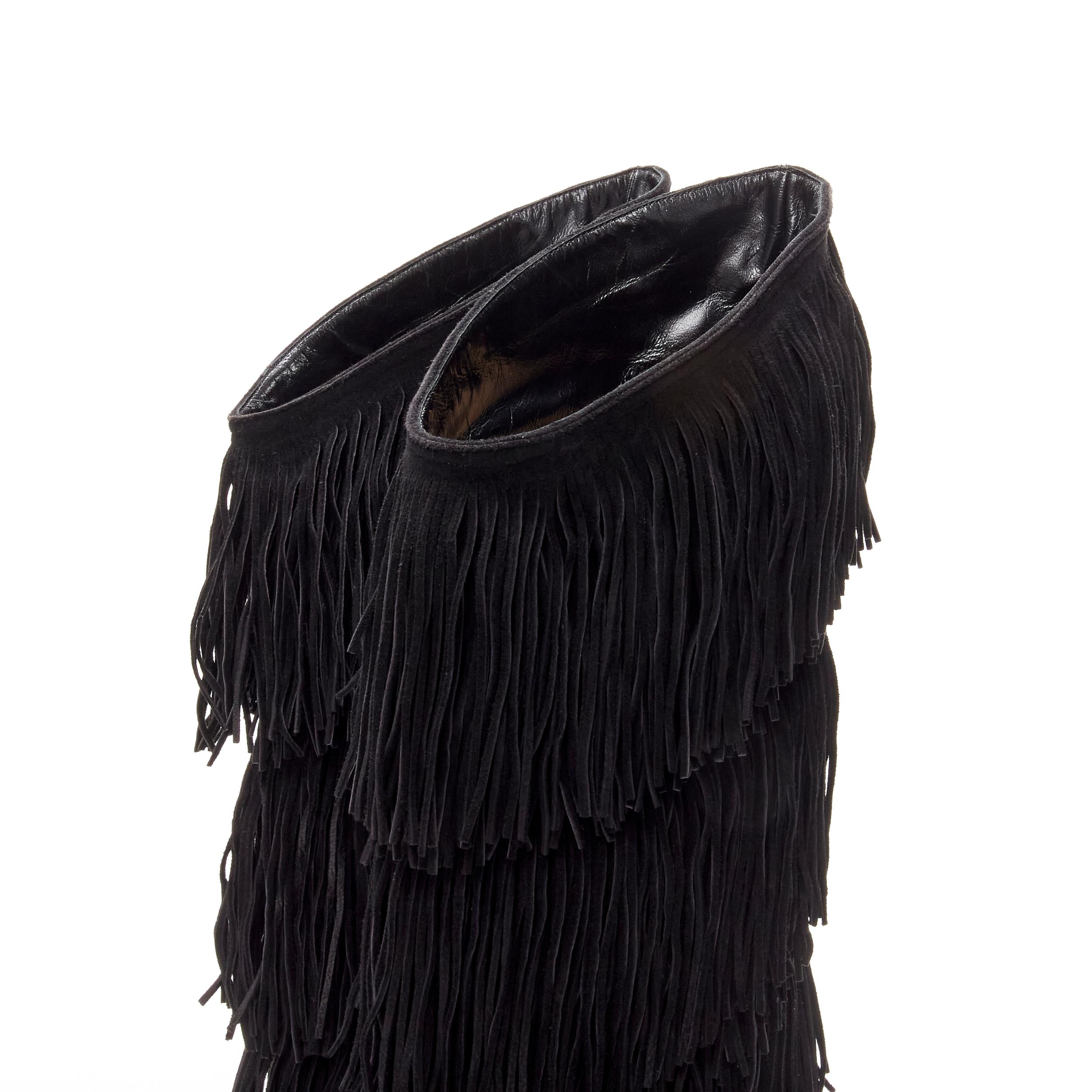 CHRISTIAN LOUBOUTIN Forever Tina 130 black suede fringe platform boots EU37.5 4