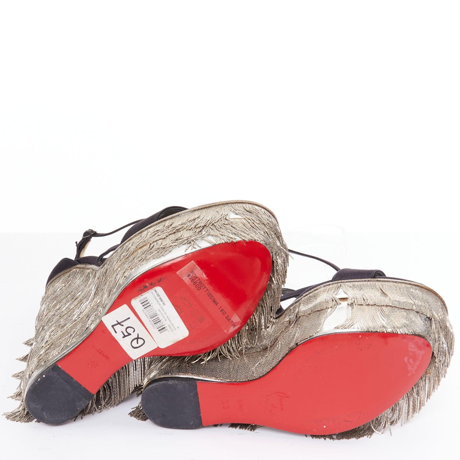 CHRISTIAN LOUBOUTIN Foxtrottissima 160 chain fringe satin platform wedges EU38 For Sale 6