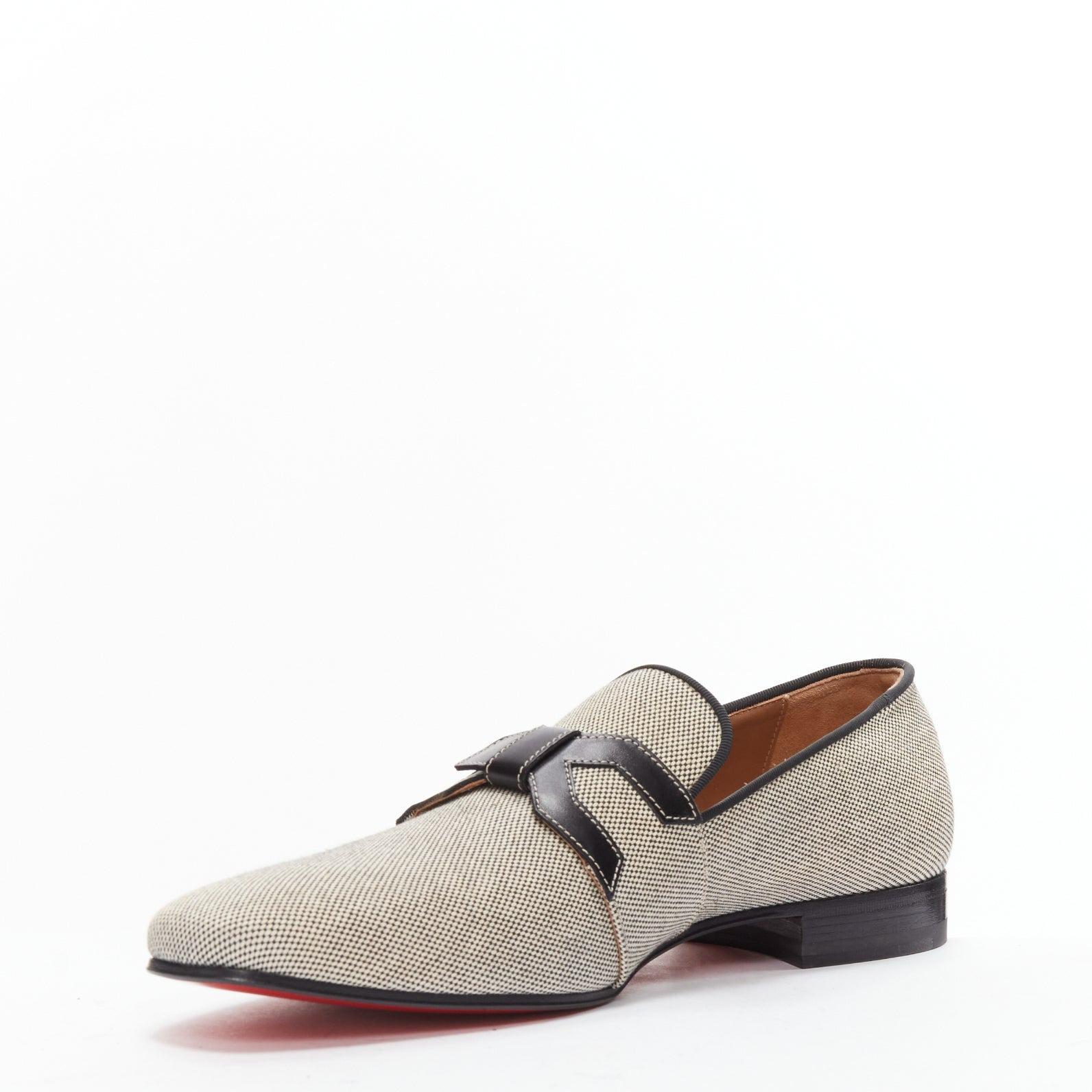 Men's CHRISTIAN LOUBOUTIN Francis black leather grey fabric loafer dress shoes EU42