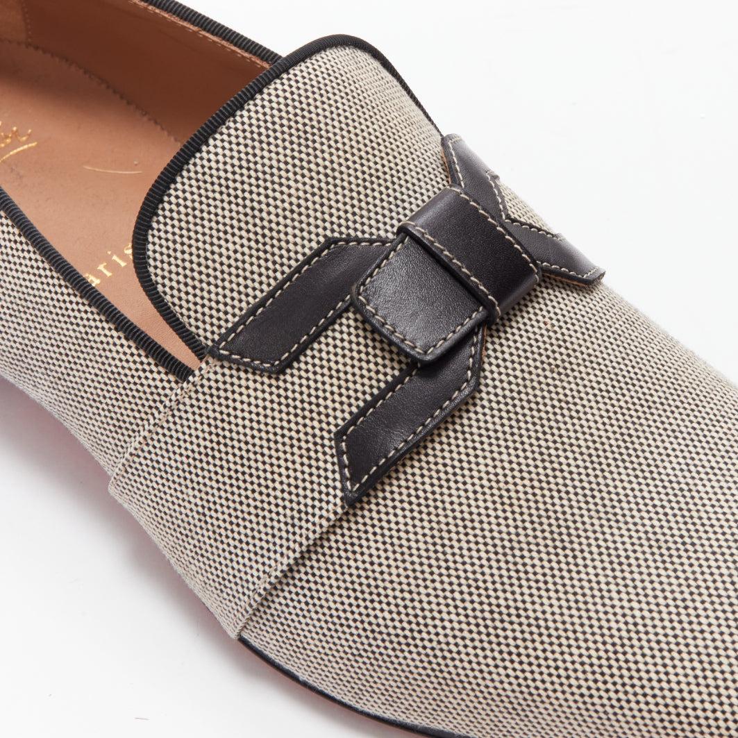 CHRISTIAN LOUBOUTIN Francis black leather grey fabric loafer dress shoes EU42 3