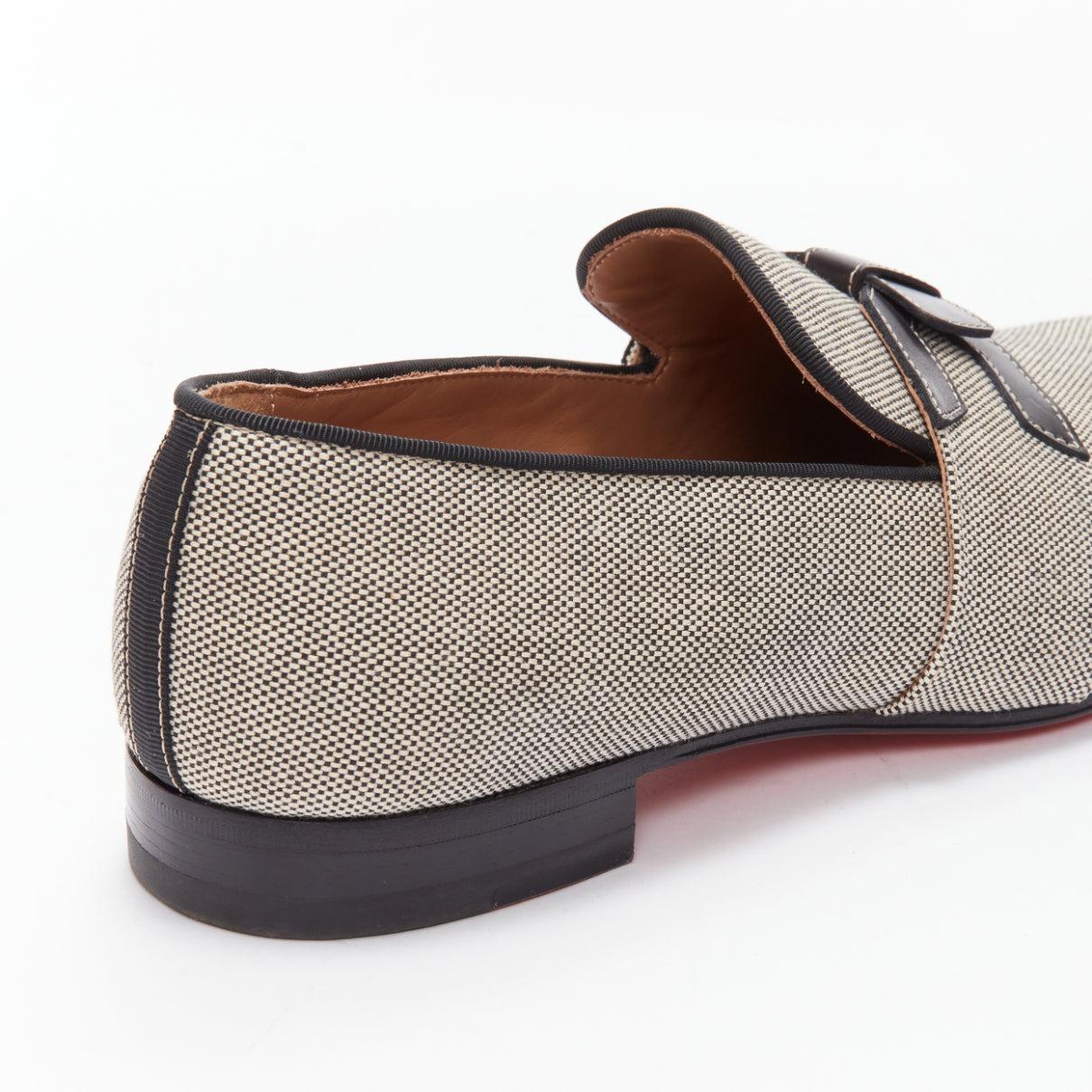 CHRISTIAN LOUBOUTIN Francis black leather grey fabric loafer dress shoes EU42 4