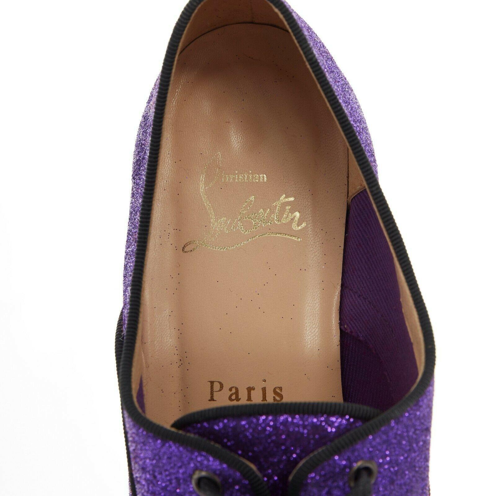 CHRISTIAN LOUBOUTIN Fred Flat purple glitter leather lace derby flat shoe EU37.5 5