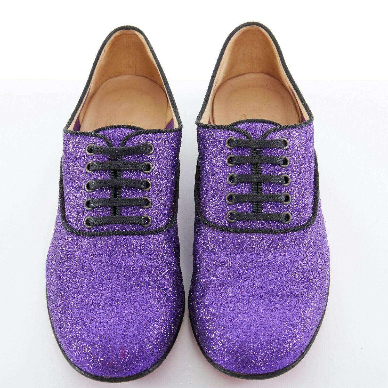 Purple CHRISTIAN LOUBOUTIN Fred Flat purple glitter leather lace derby flat shoe EU37.5