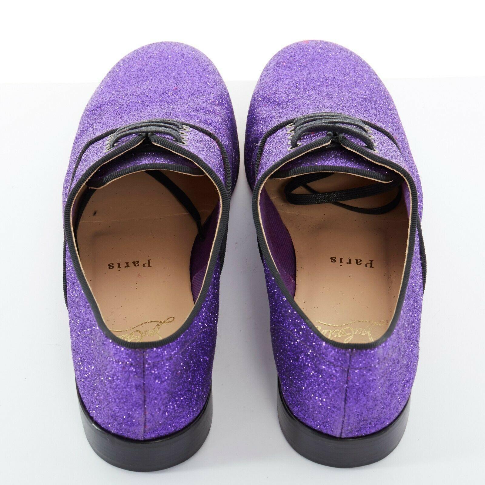 Women's CHRISTIAN LOUBOUTIN Fred Flat purple glitter leather lace derby flat shoe EU37.5