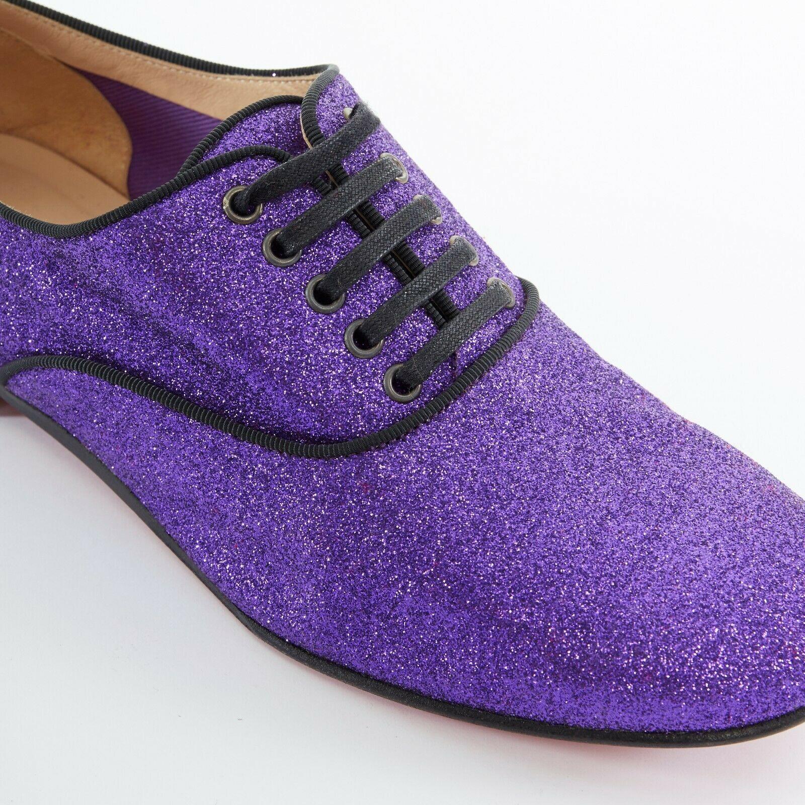 CHRISTIAN LOUBOUTIN Fred Flat purple glitter leather lace derby flat shoe EU37.5 3