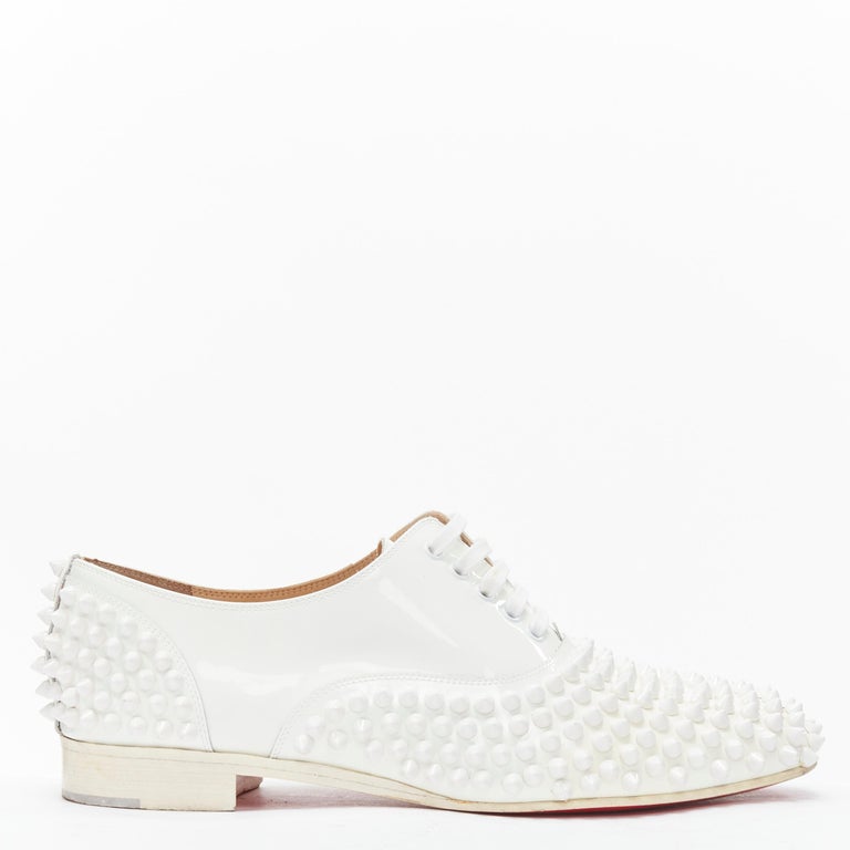 CHRISTIAN LOUBOUTIN Freddy Flat white patent spike studded brogue loafer  EU37.5 For Sale at 1stDibs
