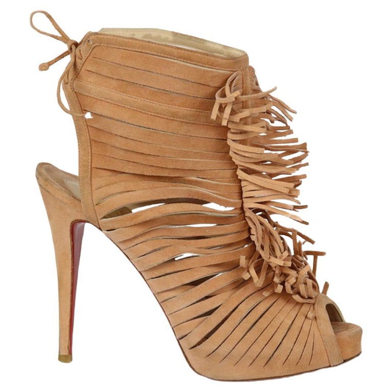 Christian Louboutin Fringed Cutout Suede Sandals Eu 38 Uk 5 Us 8 For Sale  at 1stDibs