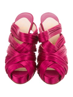 Christian Louboutin Fuchsia Satin Slide in Evening Sandals Heels
