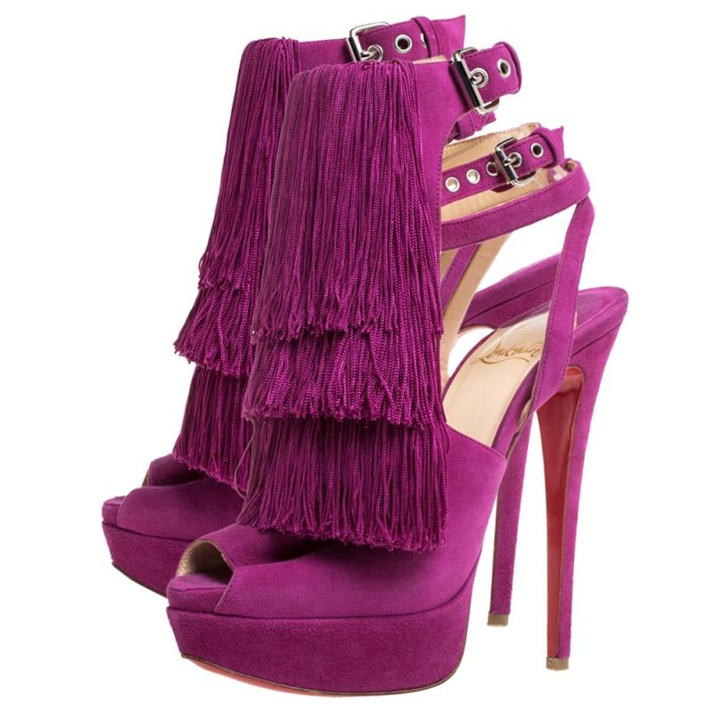 Christian Louboutin Fuchsia Suede Change Of The Guard Cross Ankle Size 36 2