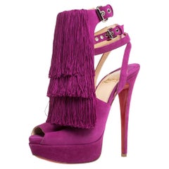 Christian Louboutin Fuchsia Suede Change Of The Guard Strap Sandals Size 36