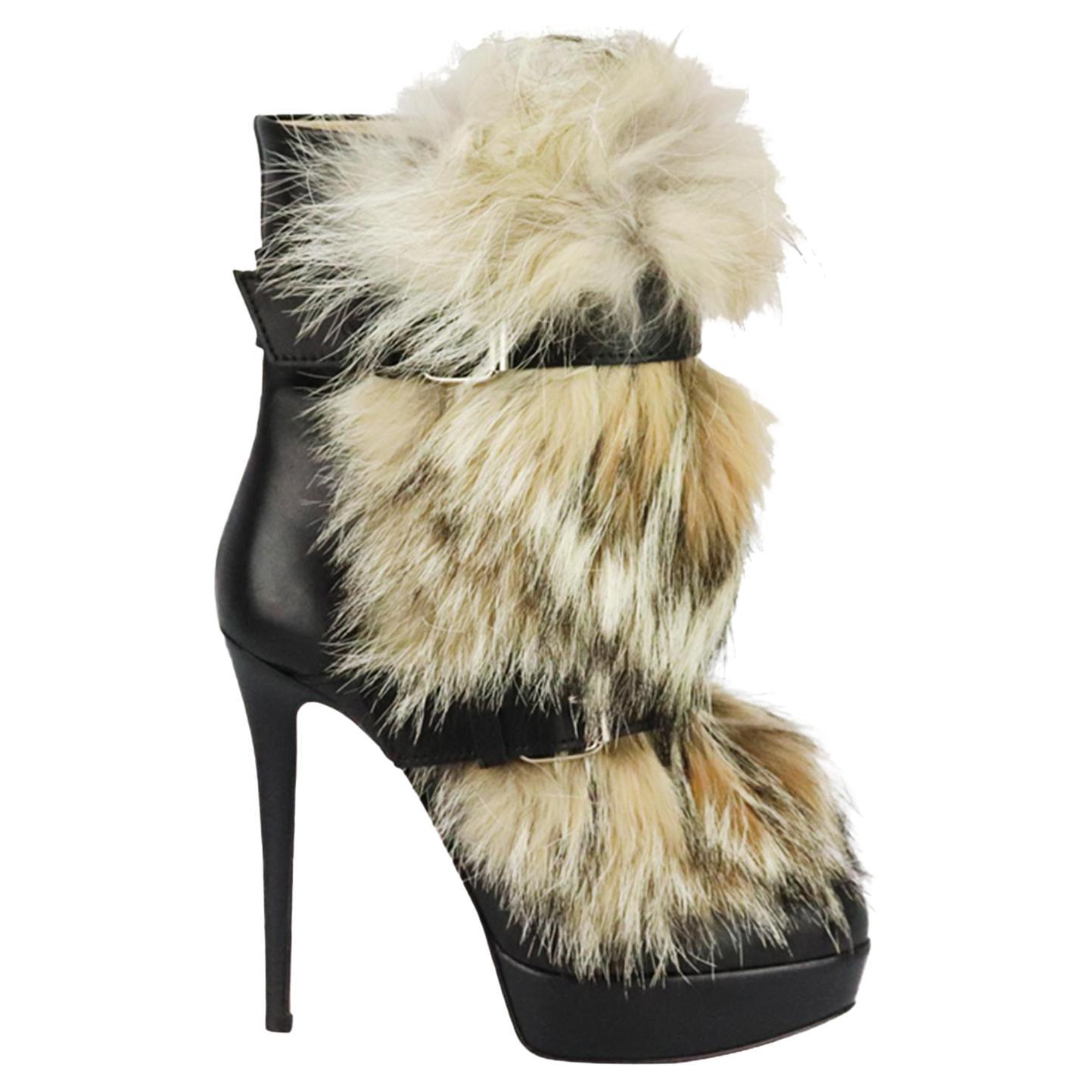 Christian Louboutin Fur And Leather Platform Boots EU 37.5 UK 4.5 US 7.5