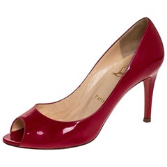 Christian Louboutin Fuschia Patent Leather Maryl Peep Toe Pumps Size 37