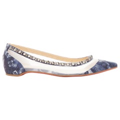 CHRISTIAN LOUBOUTIN Galativi blue CL logo denim spike rubber sole flats EU39