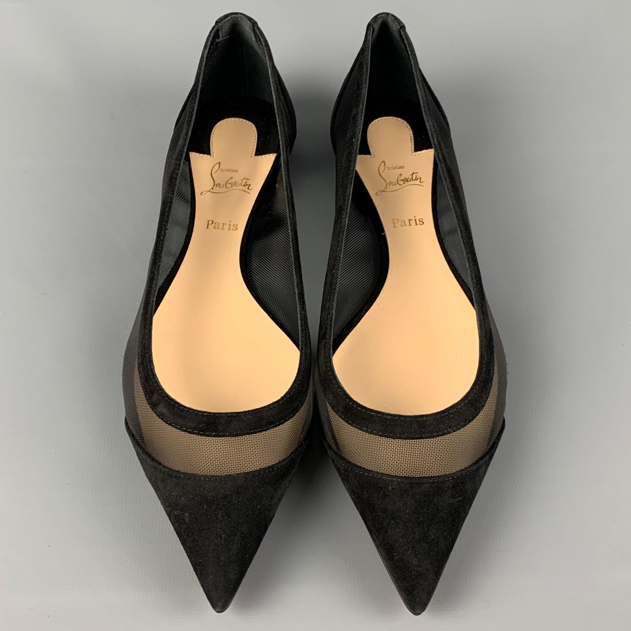 CHRISTIAN LOUBOUTIN Galativi Size 7 Black Suede Pointed Toe Flats In Excellent Condition In San Francisco, CA