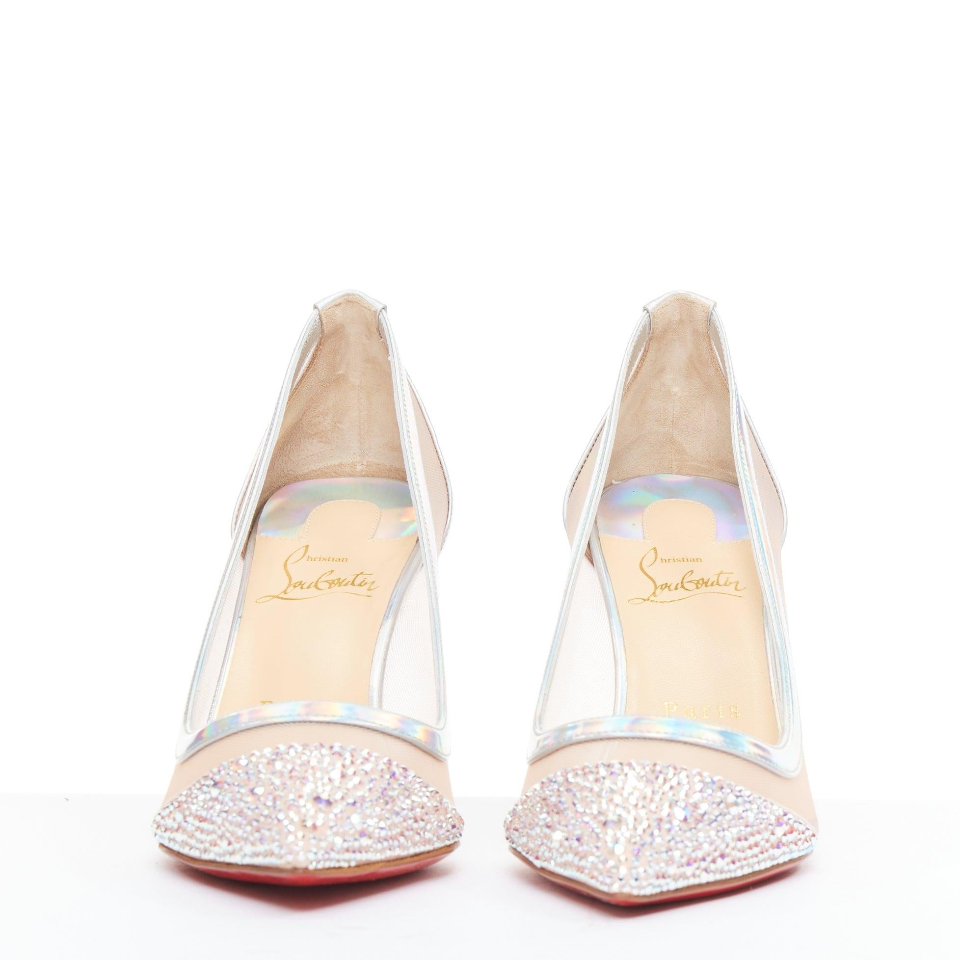 CHRISTIAN LOUBOUTIN Galavati Strass 85 schillernde Mesh-Kristall-Absätze EU36.5 (Beige) im Angebot
