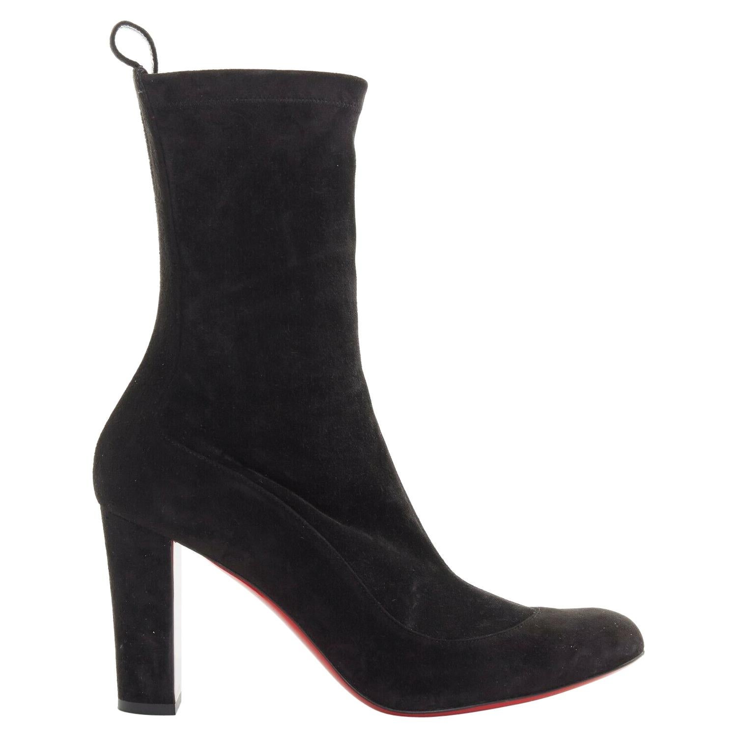 CHRISTIAN LOUBOUTIN Gena 85 black stretch suede chunky heel sock boot EU38.5