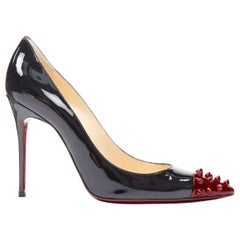 CHRISTIAN LOUBOUTIN Geo Pump 100 black patent red spiked toe stiletto heel EU38