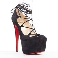 CHRISTIAN LOUBOUTIN Ghildarc 160 suede square toe lace up platform pumps EU37.5