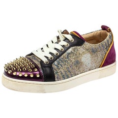 Christian Louboutin Glitter and LeatherSpikes Sneakers Size 37.5