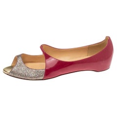 Christian Louboutin  Glitter And Patent Leather Open Toe Ballet Flats Size 39
