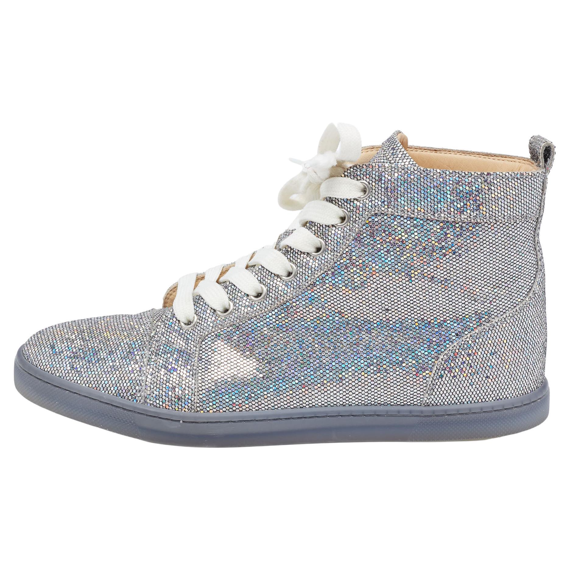 Christian Louboutin Glitter Disco Ball Rantus Orlato High Top Sneakers Size 38.5