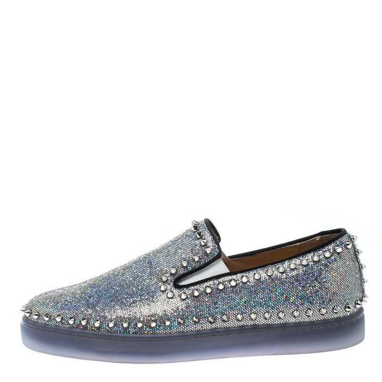 Christian Louboutin Glitter Disco Ball Spike Pik Boat Slip On Sneakers