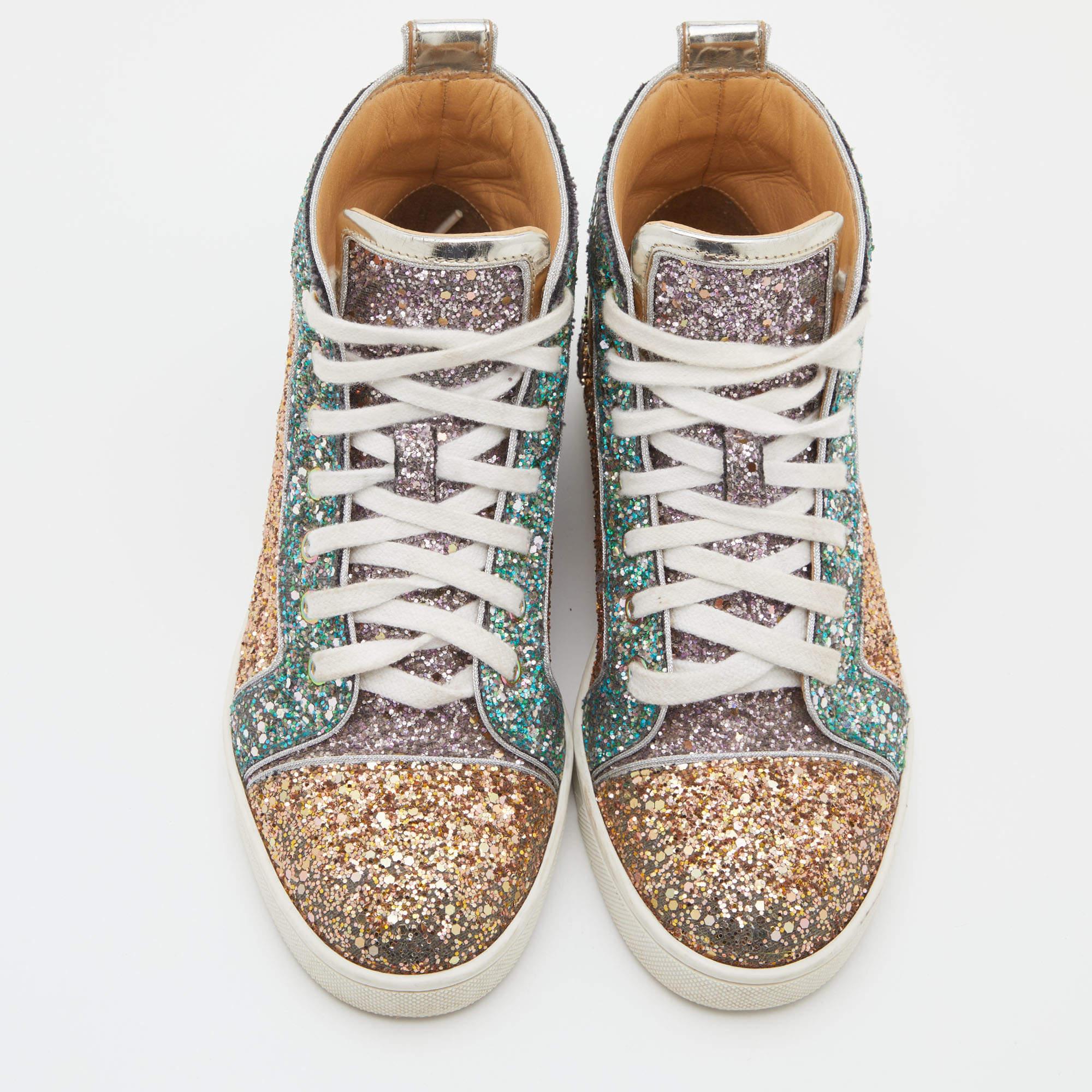 Christian Louboutin Baskets montantes en tissu paillet avec