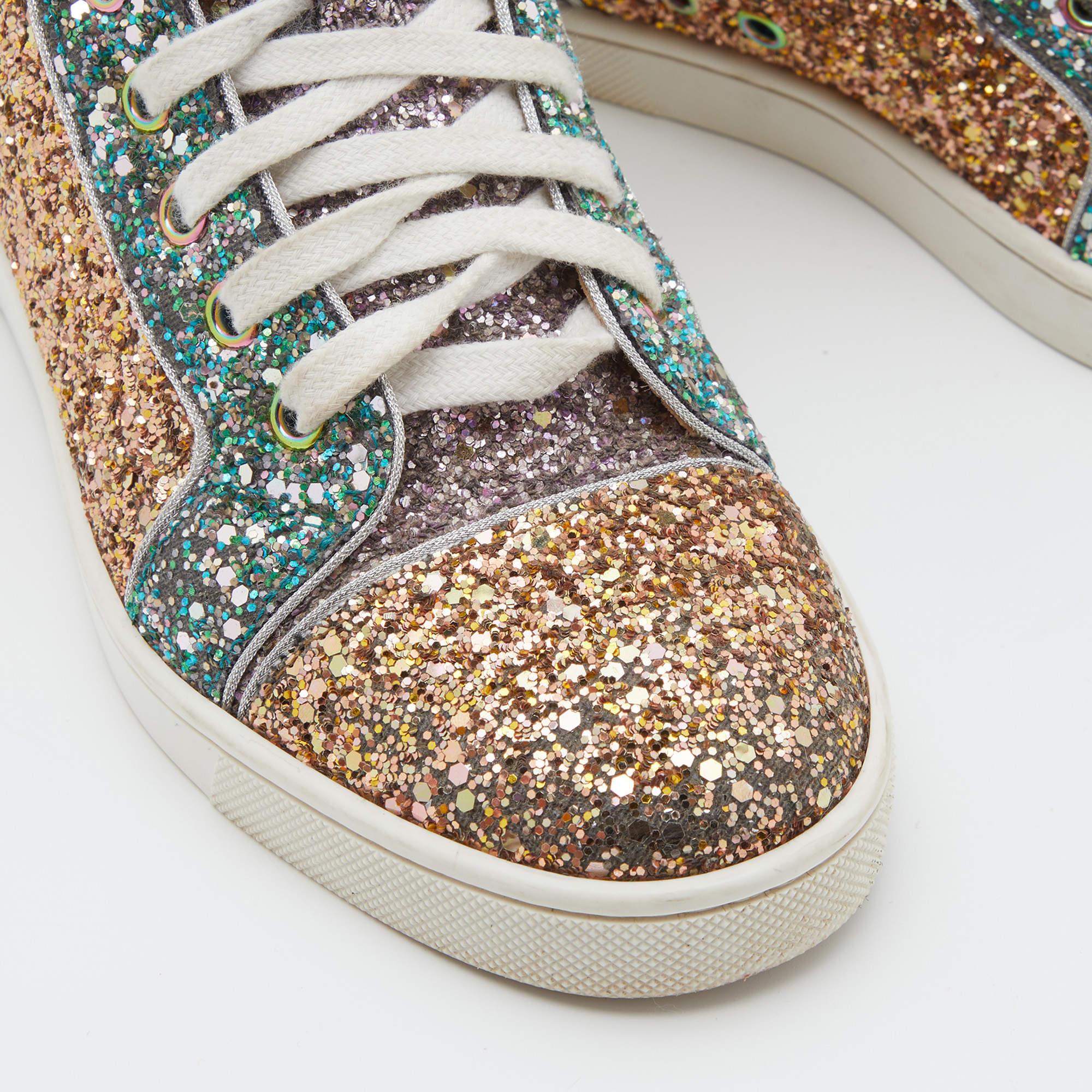 Christian Louboutin Glitter Fabric Bip Bip High Top Sneakers Size 35.5 In Good Condition For Sale In Dubai, Al Qouz 2