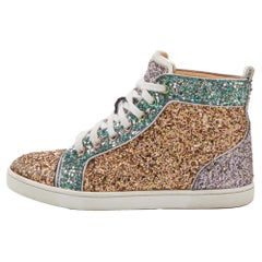 Christian Louboutin - Scarpe da ginnastica alte Bip Bip in tessuto glitterato - misura 35,5