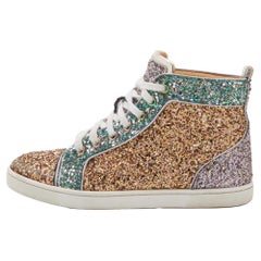 Used Christian Louboutin Glitter Fabric Bip Bip High Top Sneakers Size 35.5