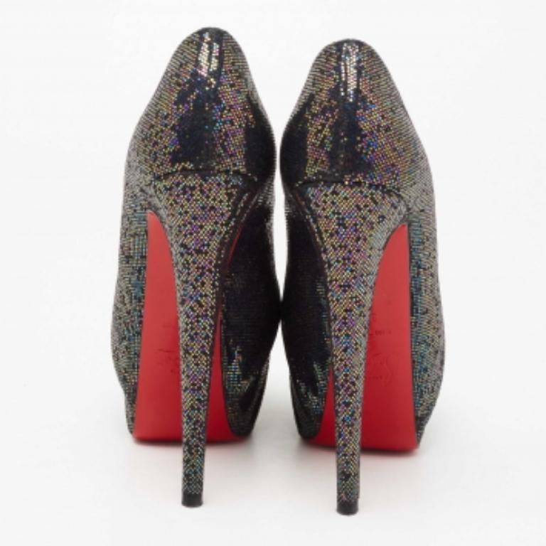 Christian Louboutin Glitter Fabric Drapesse Spotlight Peep-Toe Pumps Size 37 For Sale 1