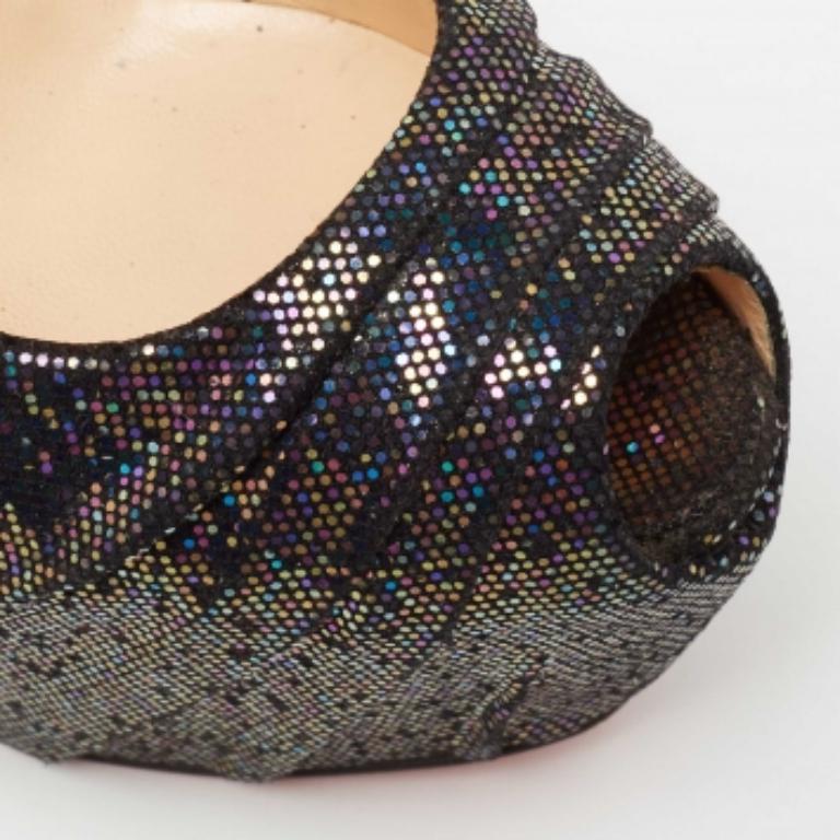 Christian Louboutin Glitter Fabric Drapesse Spotlight Peep-Toe Pumps Size 37 For Sale 3