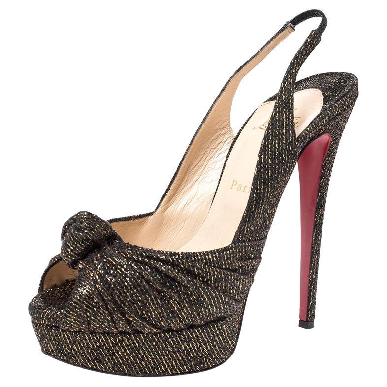Christian Louboutin Glitter Fabric Jenny Knotted Slingback Sandals Size 39.5 For Sale