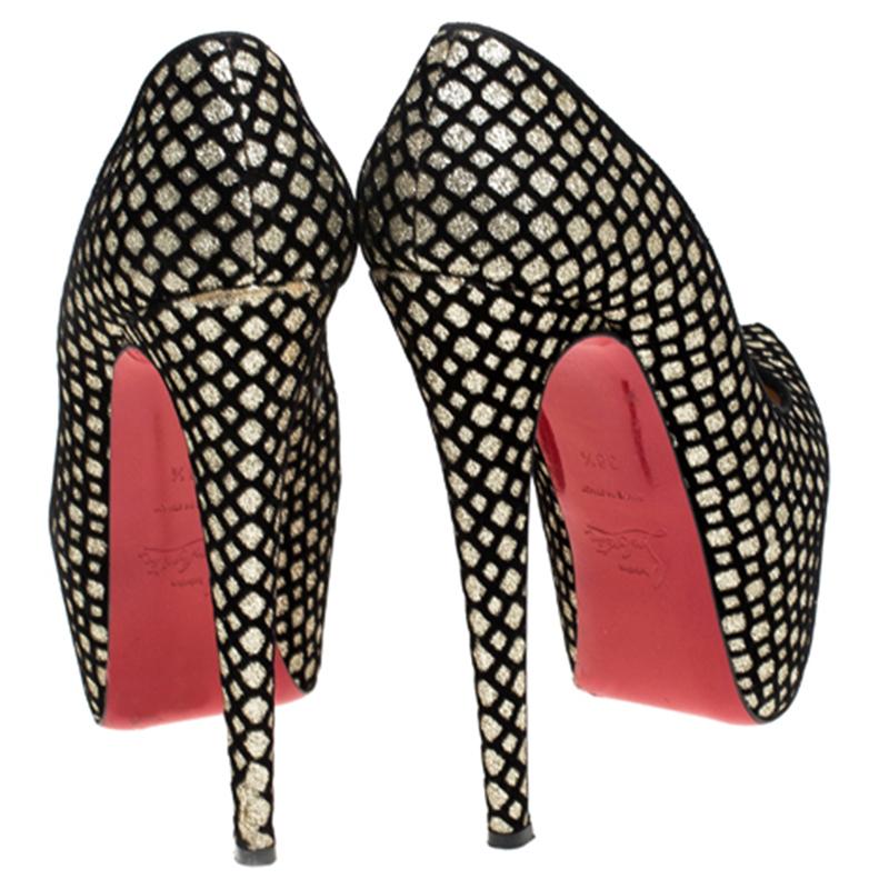 Women's Christian Louboutin Glitter Floque and Suede Daffodile Platform Pumps Size 38.5 For Sale