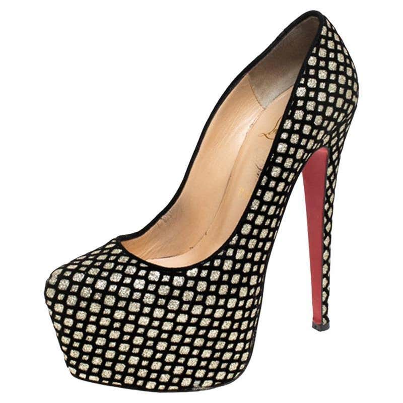 Christian Louboutin Glitter Floque and Suede Daffodile Platform Pumps ...
