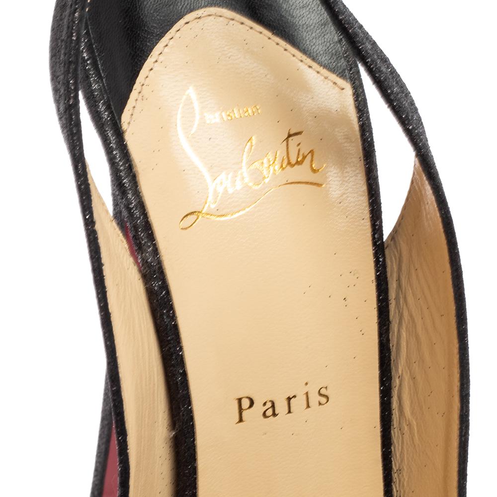 Black Christian Louboutin Glitter Lady Peep Toe Platform Slingback Sandals Size 41