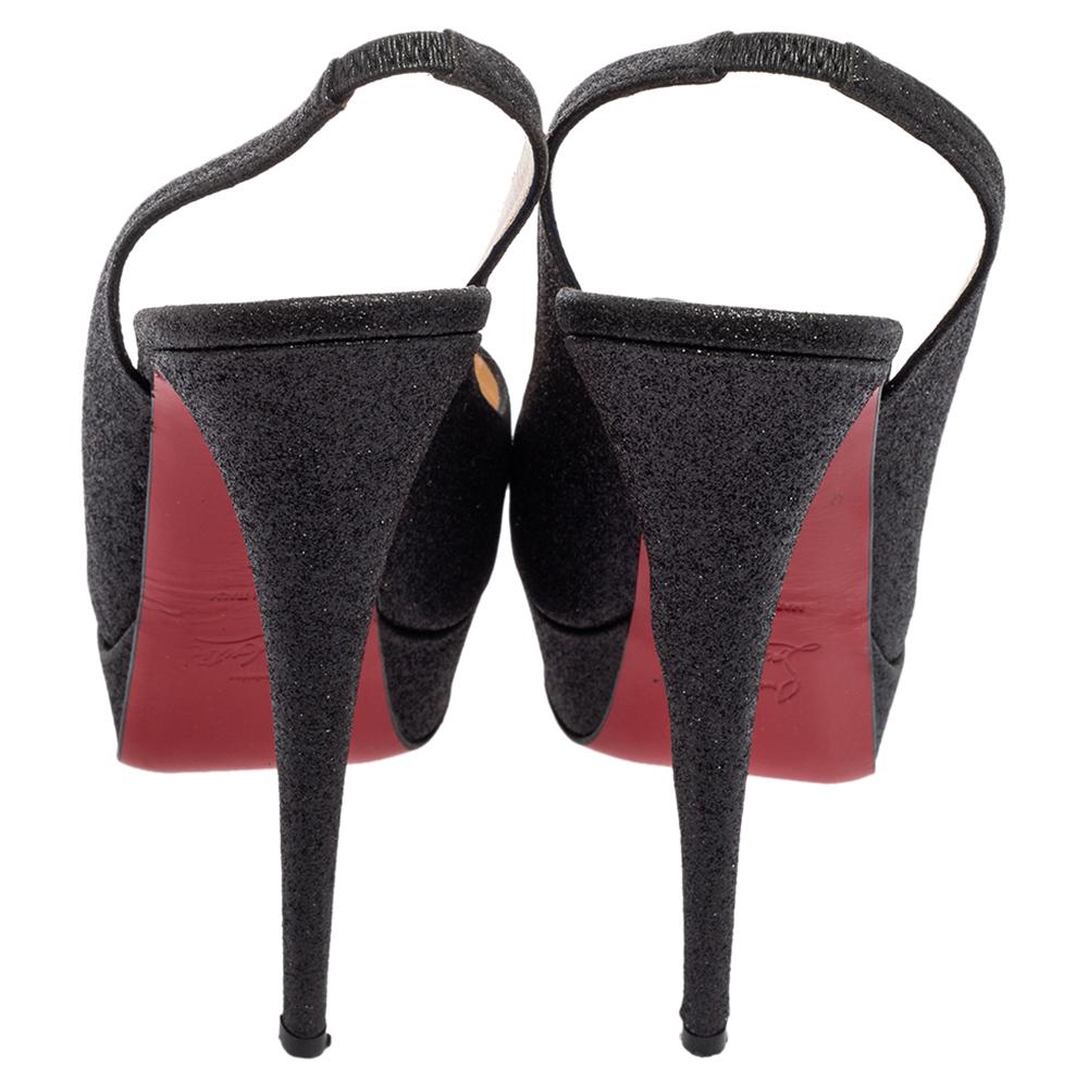 Christian Louboutin Glitter Lady Peep Toe Platform Slingback Sandals Size 41 In Good Condition In Dubai, Al Qouz 2