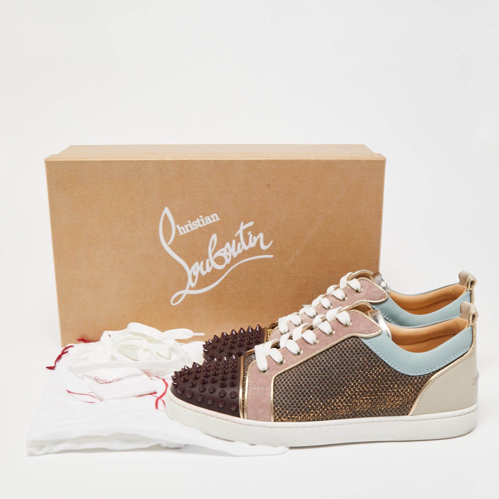 Christian Louboutin Glitter Mesh and Leather  Low Top Sneakers Size 42.5 5