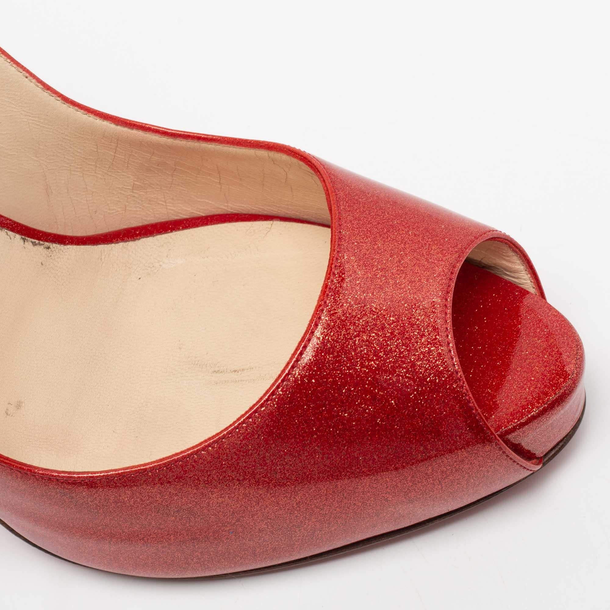 Women's Christian Louboutin Glitter Patent Leather No Prive Slingback Sandals Size 41