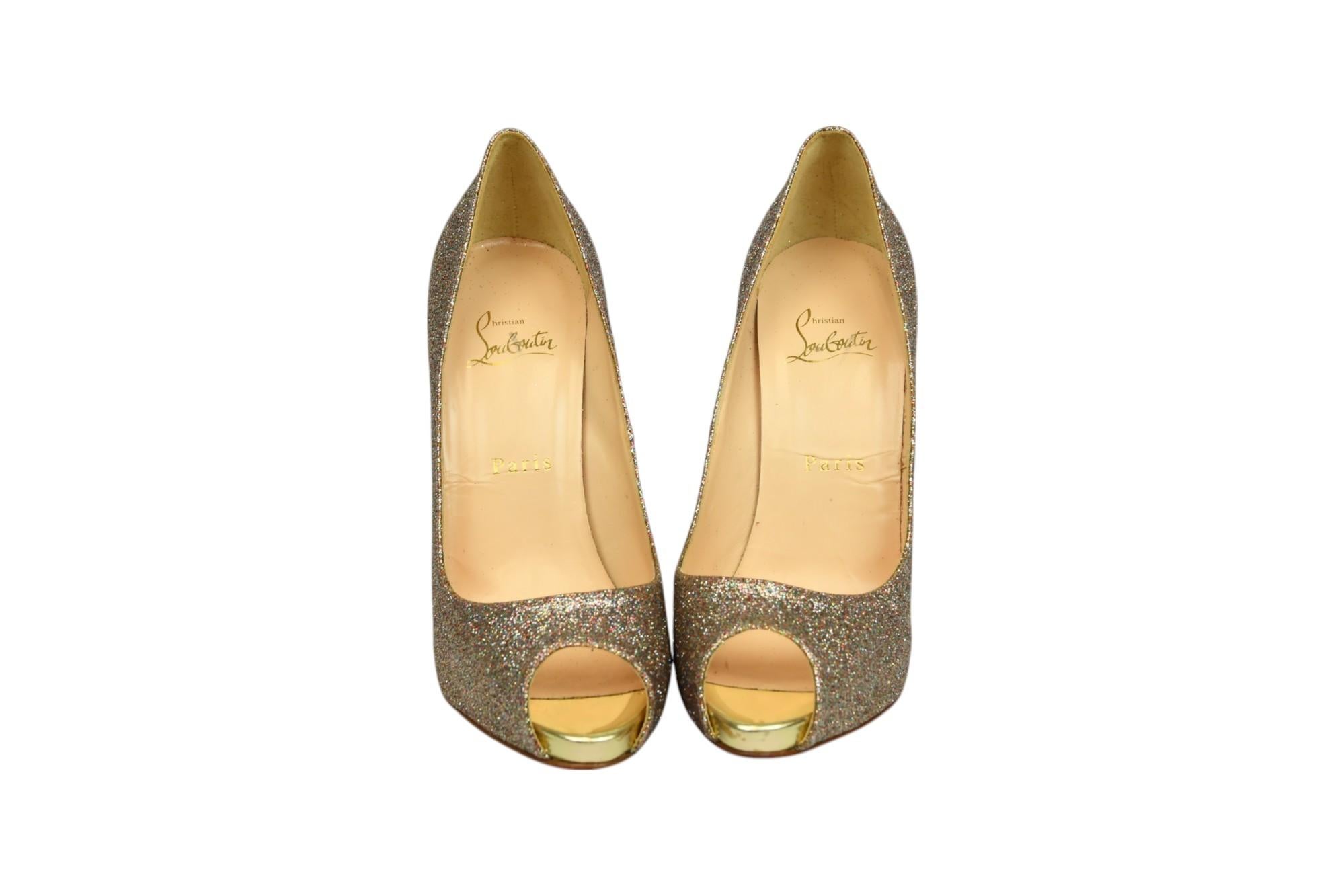 Donna Christian Louboutin Pumps Glitter Peep Toe  Taglia 6,5 US in vendita