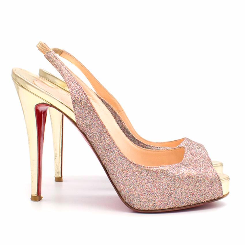 Christian Louboutin Glitter Peep Toe Pumps US 7 In Good Condition In London, GB