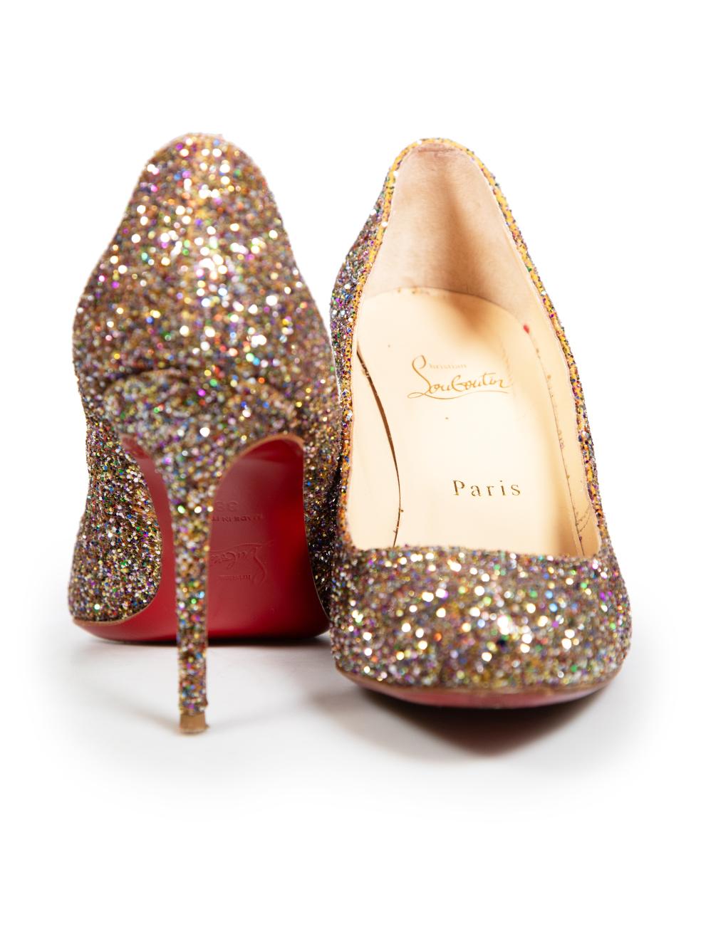 Beige Christian Louboutin Glitter Round Toe Pumps Size IT 38
