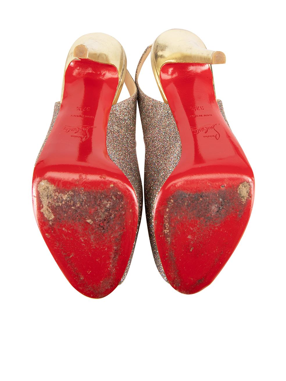 Women's Christian Louboutin Glitter Slingback Platform Heels Size IT 37.5 For Sale