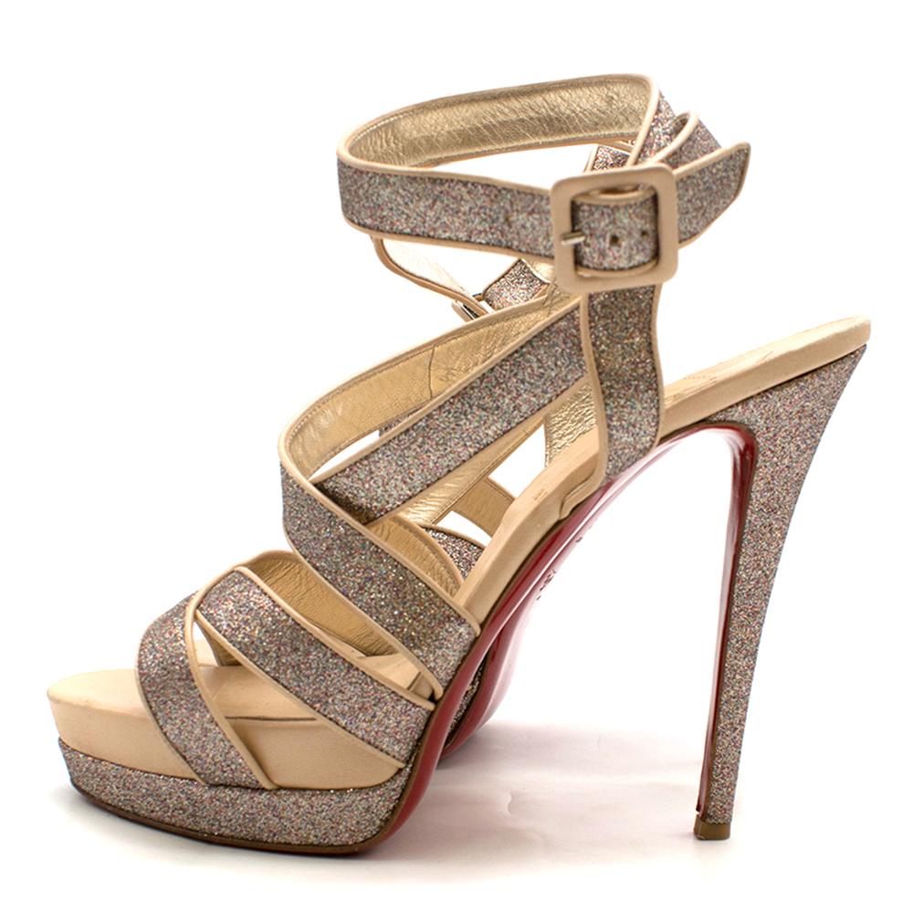 Brown Christian Louboutin Glitter Straratata Strappy Platform Sandals SIZE 42