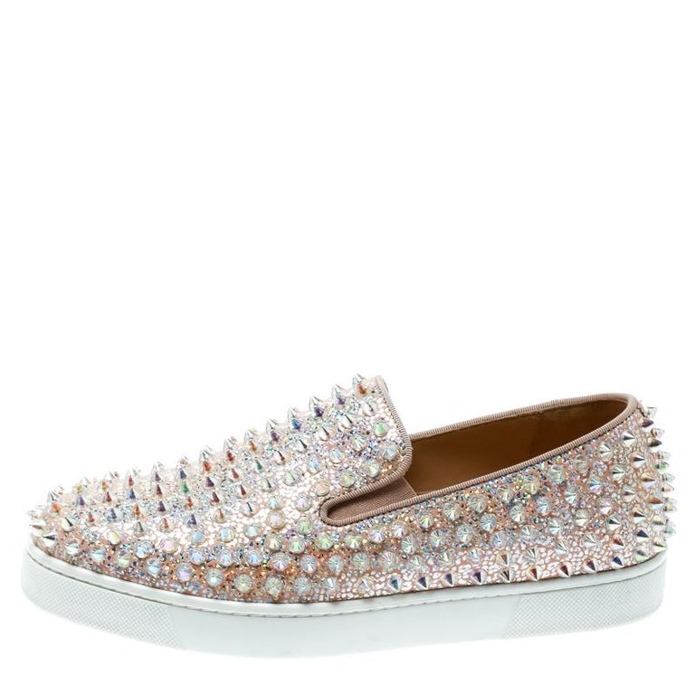 Christian Louboutin Glitter Suede Roller Boat Spiked Slip On Sneakers ...