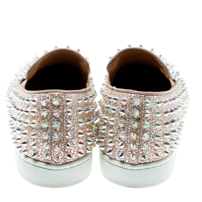 Christian Louboutin Glitter Suede Roller Boat Spiked Slip On Sneakers Size 37 In Good Condition In Dubai, Al Qouz 2