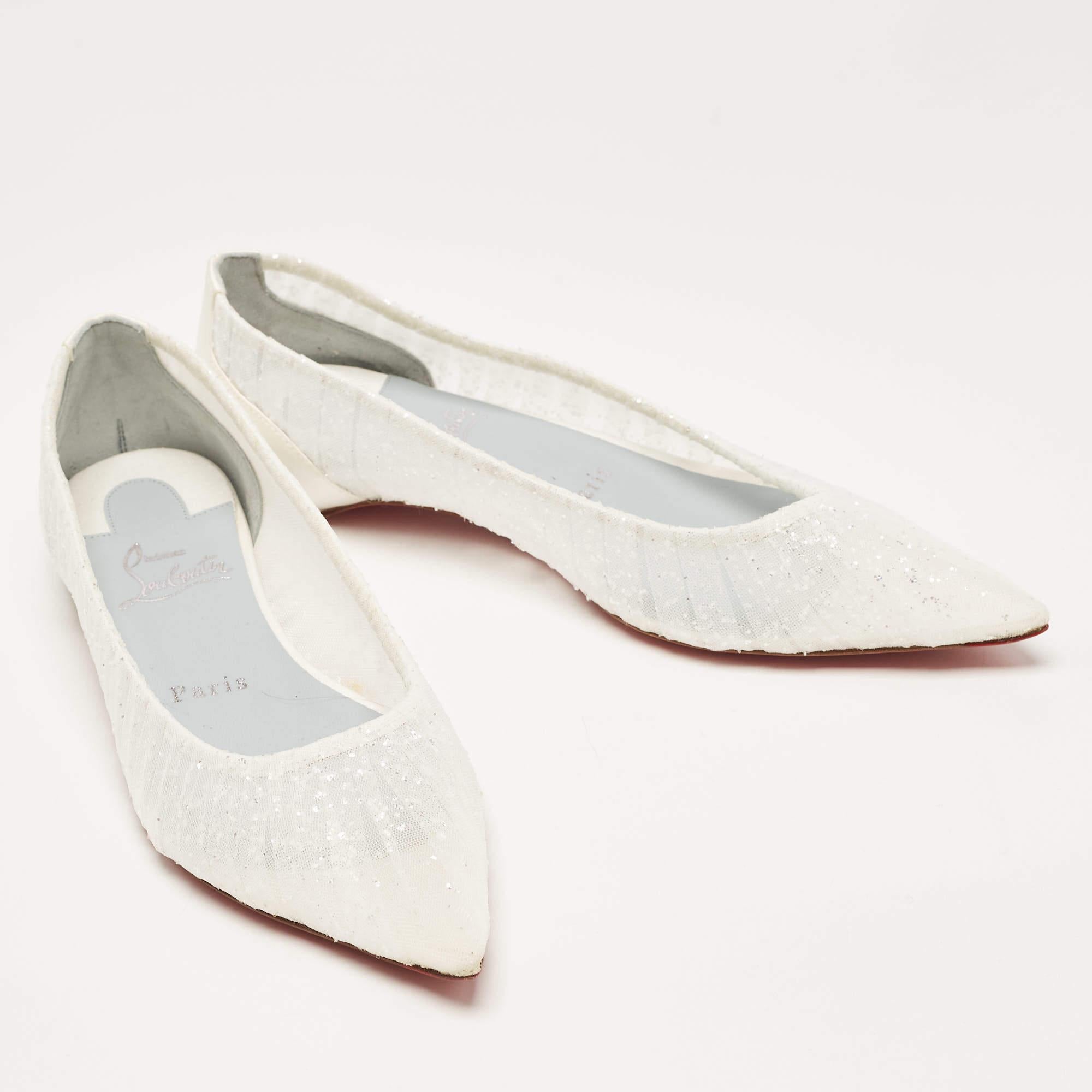 Christian Louboutin Glitter Tulle Fabric & Satin Kate Ballet Flats Size 36.5 In New Condition For Sale In Dubai, Al Qouz 2