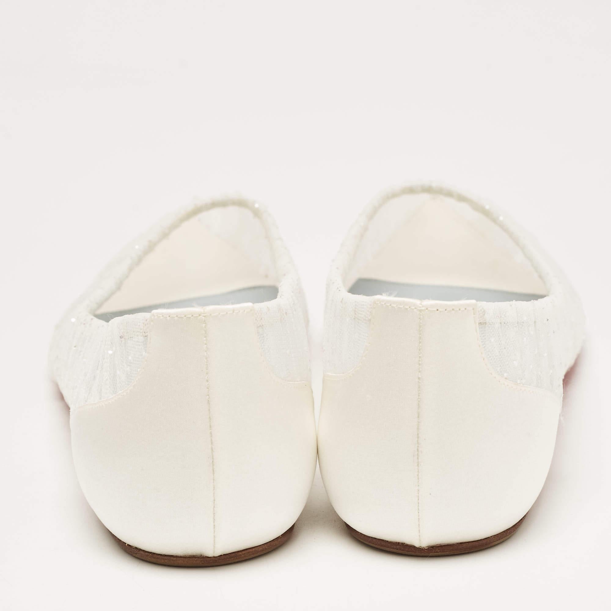 Women's Christian Louboutin Glitter Tulle Fabric & Satin Kate Ballet Flats Size 36.5 For Sale